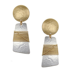 Disc and Trapezoid with Crossed Wire Wrapping Post or Clip Earring