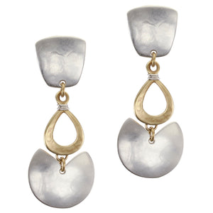 Tapered Square with Wire Wrapped Cutout Teardrop and Semi Circle Post or Clip Earring
