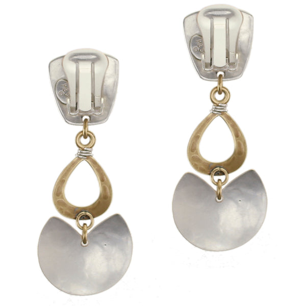 Tapered Square with Wire Wrapped Cutout Teardrop and Semi Circle Post or Clip Earring