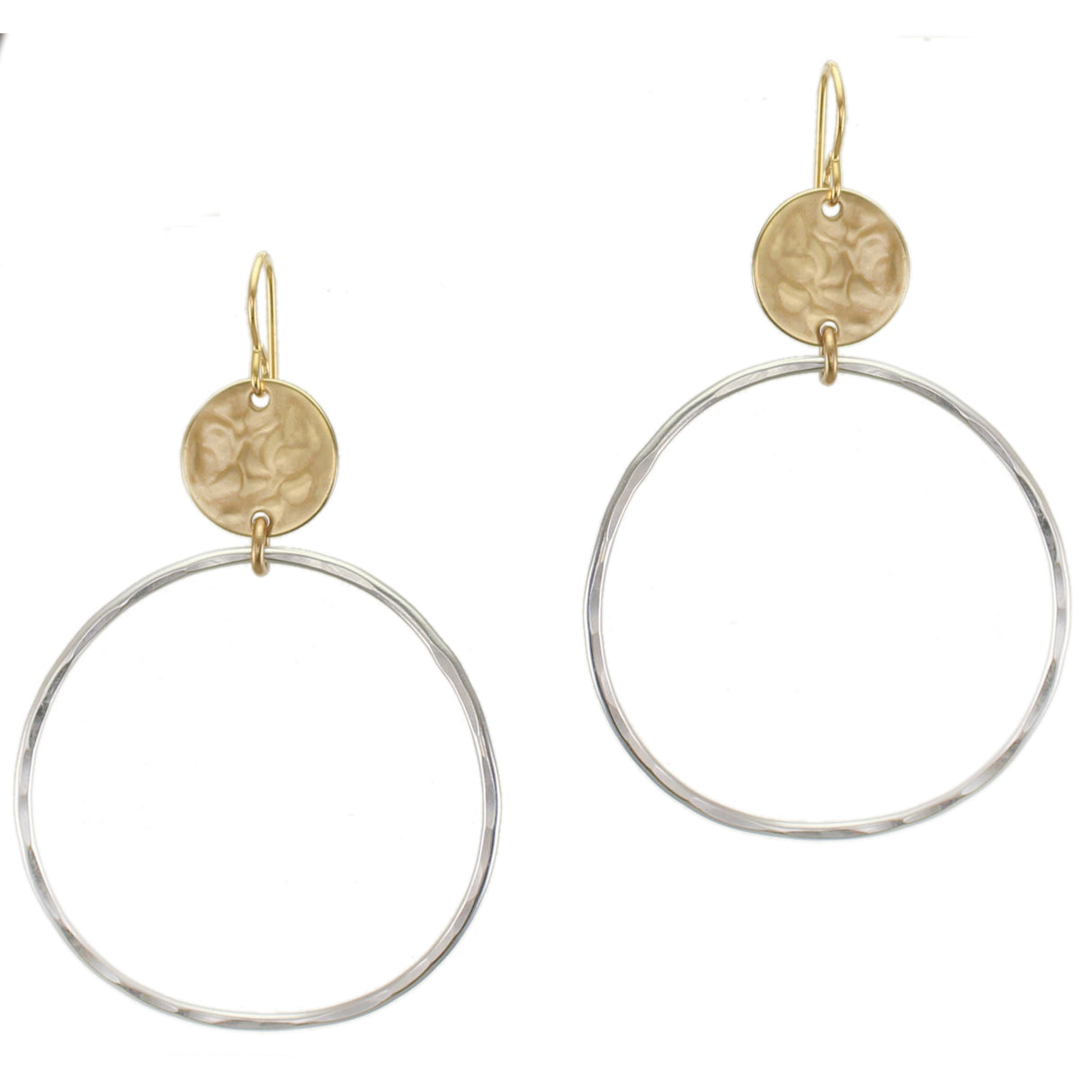 Concave Disc with Large Hammered Ring Wire Earring