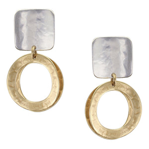 Medium Concave Square with Back To Back Wide Rings Clip or Post Earring