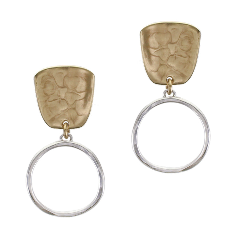 Concave Tapered Square with Hammered Ring Clip Earring