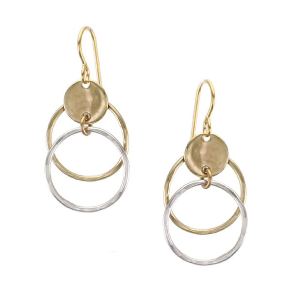 Concave Disc with Hammered Rings Wire Earring