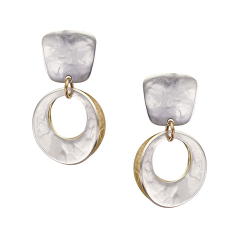 Small Tapered Square with Back To Back Concave Cutout Discs Clip or Post Earring