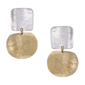 Concave Square with  Semi Circle Clip or Post Earring