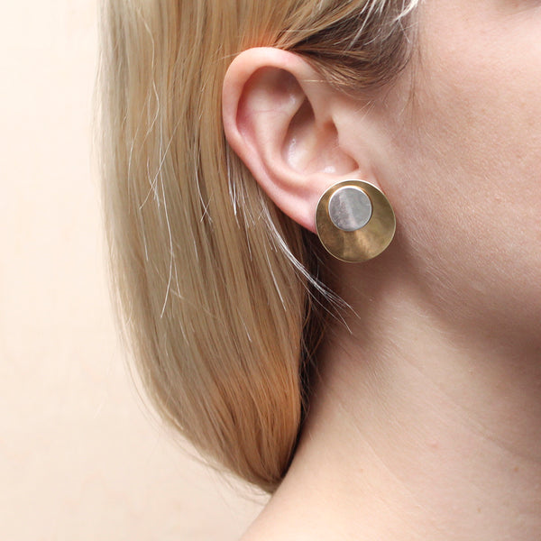 Medium Layered Curved Discs Clip Earring