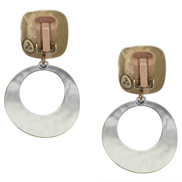 Curved Rounded Square with Curved Ring Clip Earring