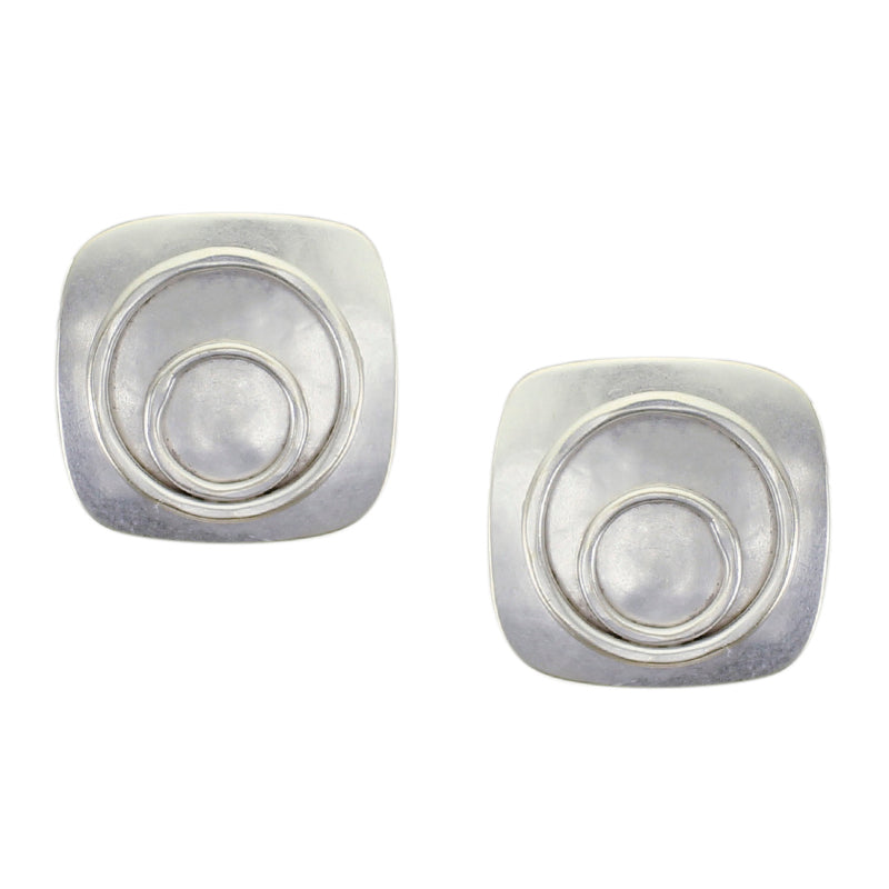 Rounded Square with Rings Clip or Post Earring