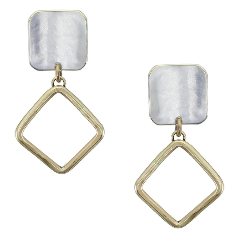 Rounded Square with Curved Square Ring Post Earring