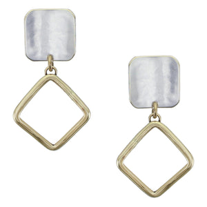 Rounded Square with Curved Square Ring Post Earring