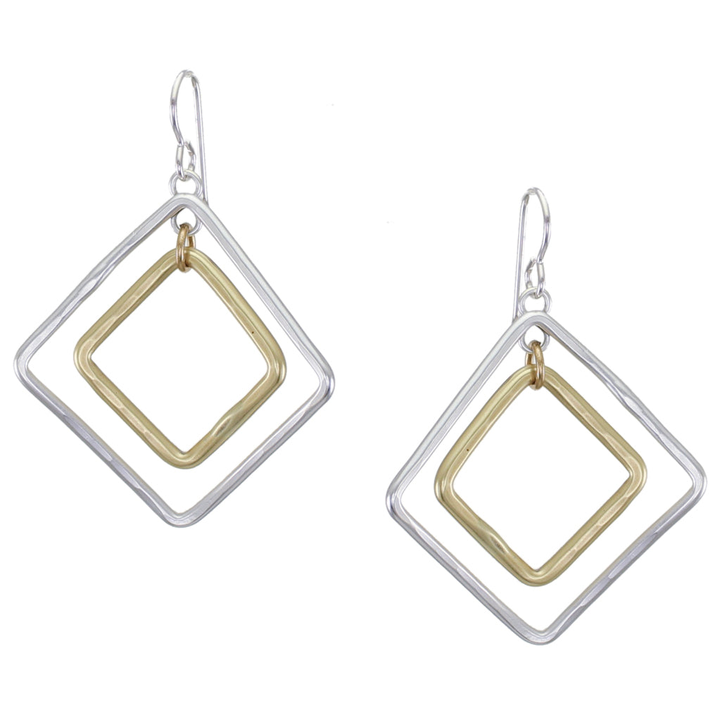 Large Tiered Square Rings Wire Earring