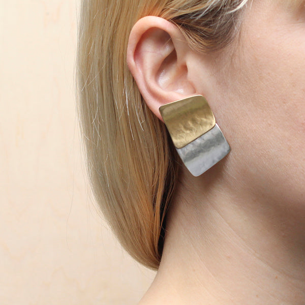 Large Layered Curved Tapered Rectangles Clip Earring