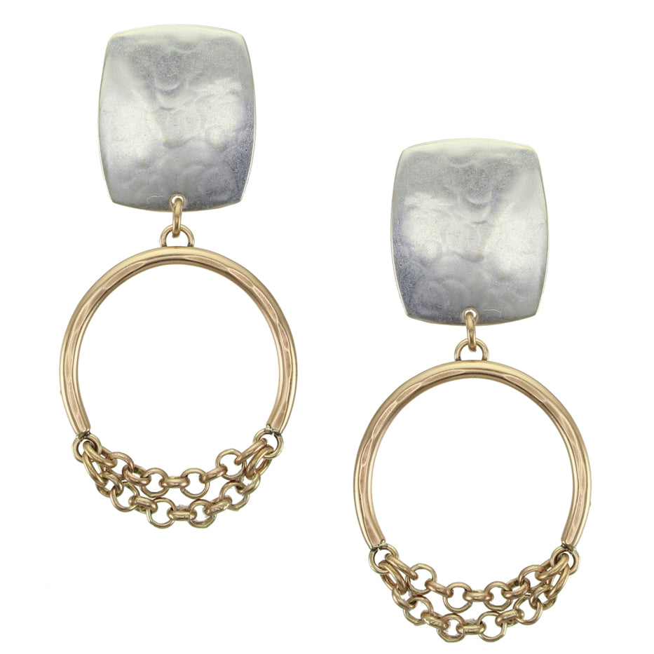 Rounded Rectangle with Arch and Double Chain Clip Earring