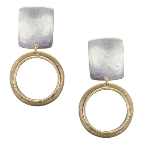 Rounded Rectangle with Ring and Wire Outline Clip or Post Earring