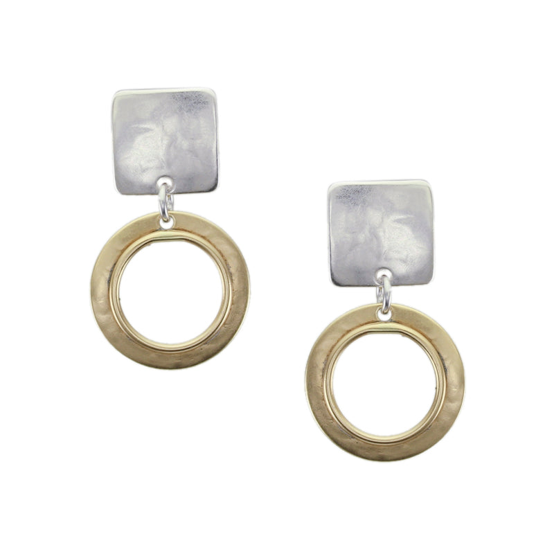 Square with Ring and Wire Outline Post Earring