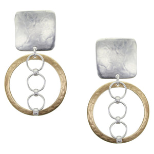 Rounded Square with Wide Rings and Rings Clip Earring