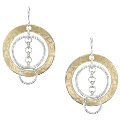 Wide Ring with Thin Rings and Chain Wire Earring