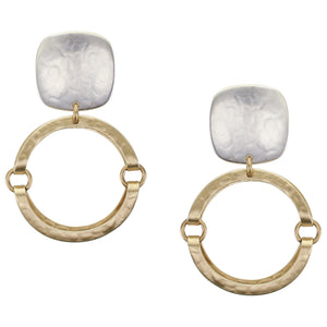 Rounded Square with Thin Hinged and Folded Rings Clip or Post Earring