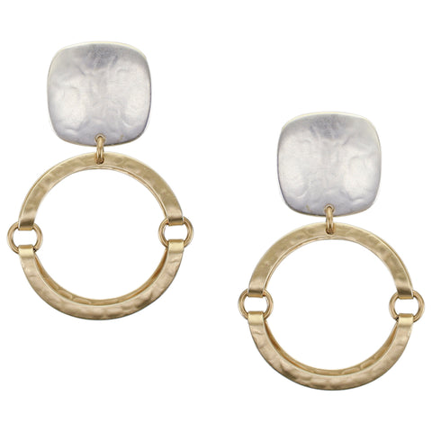 Rounded Square with Thin Hinged and Folded Rings Clip or Post Earring