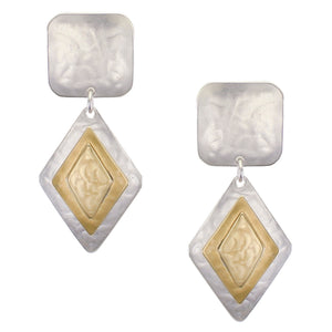 Rounded Square with Layered Diamonds Clip or Post Earring