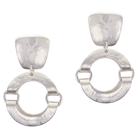 Tapered Square with Medium Hinged and Folded Rings Clip or Post Earring