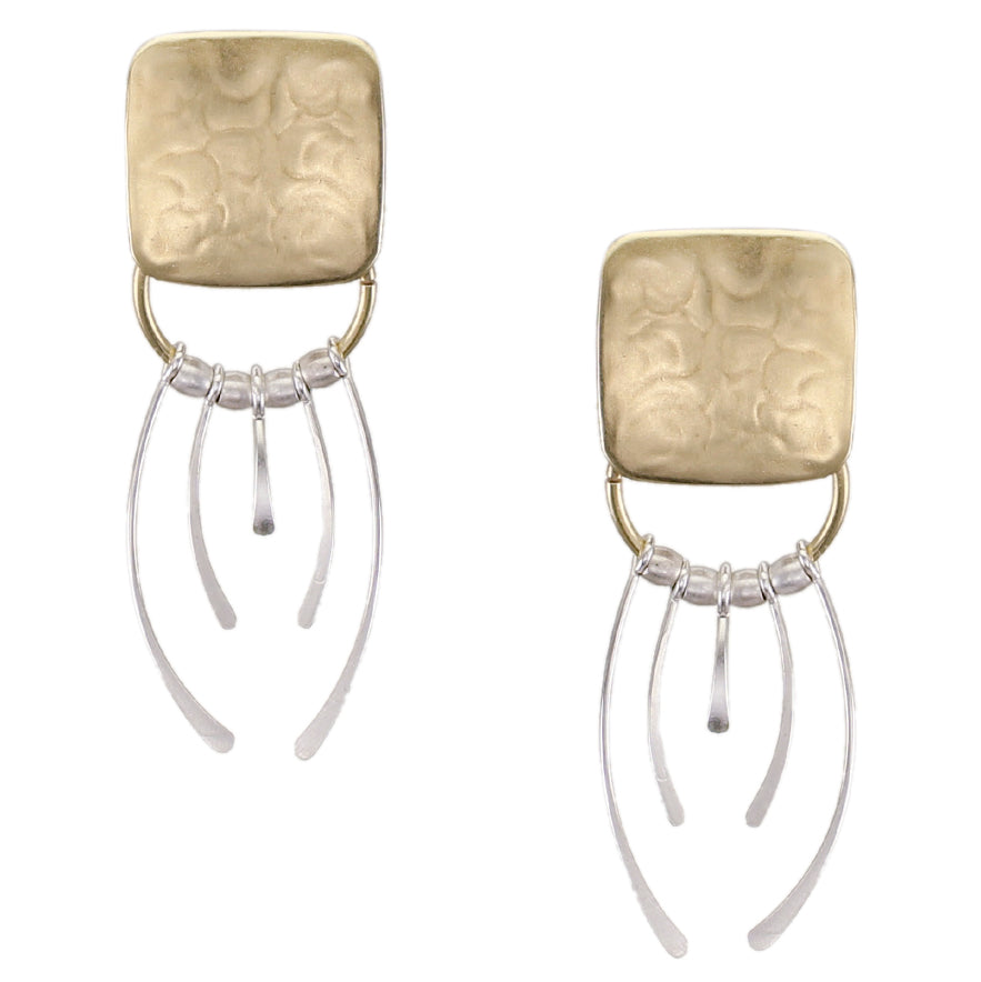 Square with Ring, Beads and Fringe Clip or Post Earring
