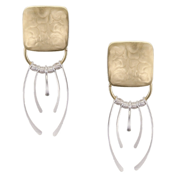 Square with Ring, Beads and Fringe Clip or Post Earring