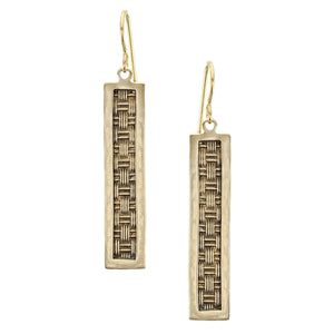 Long Rectangle Frame with Basketweave Center Wire Earring