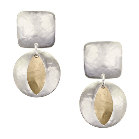 Square with Layered Cutout Discs Post or Clip Earring