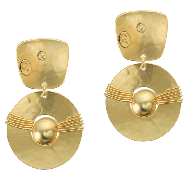Gold Top with Disc, Bead, & Wire Wrap Clip or Post Earring