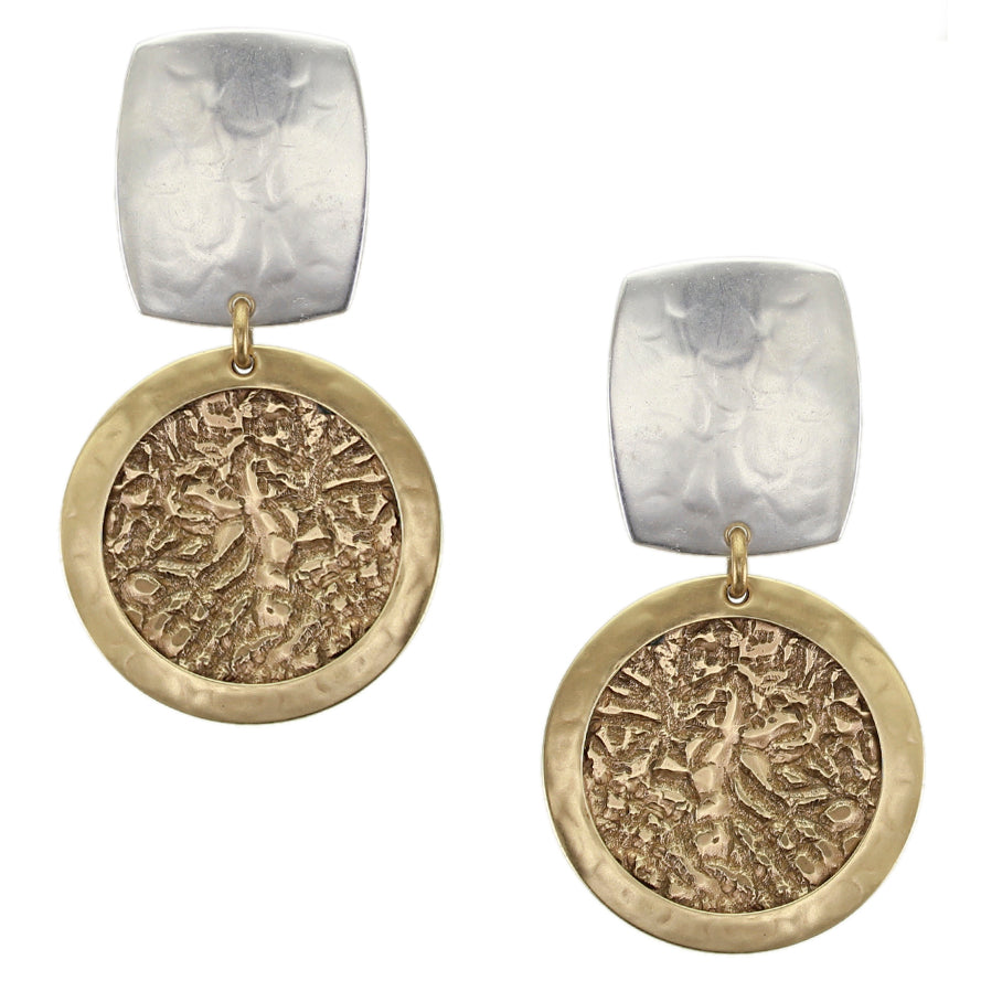 Rounded Rectangle w/ Frame & Crinkle Disc Post/Clip Earring