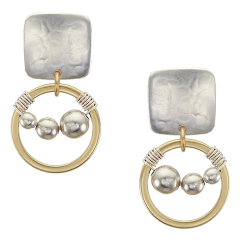 Square with Ring, Beads, & Wire Wrap Clip Earring