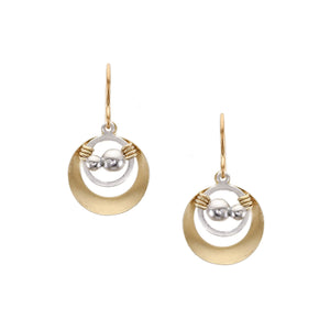Concave Cutout Disc with Ring and Beads Wire Earring