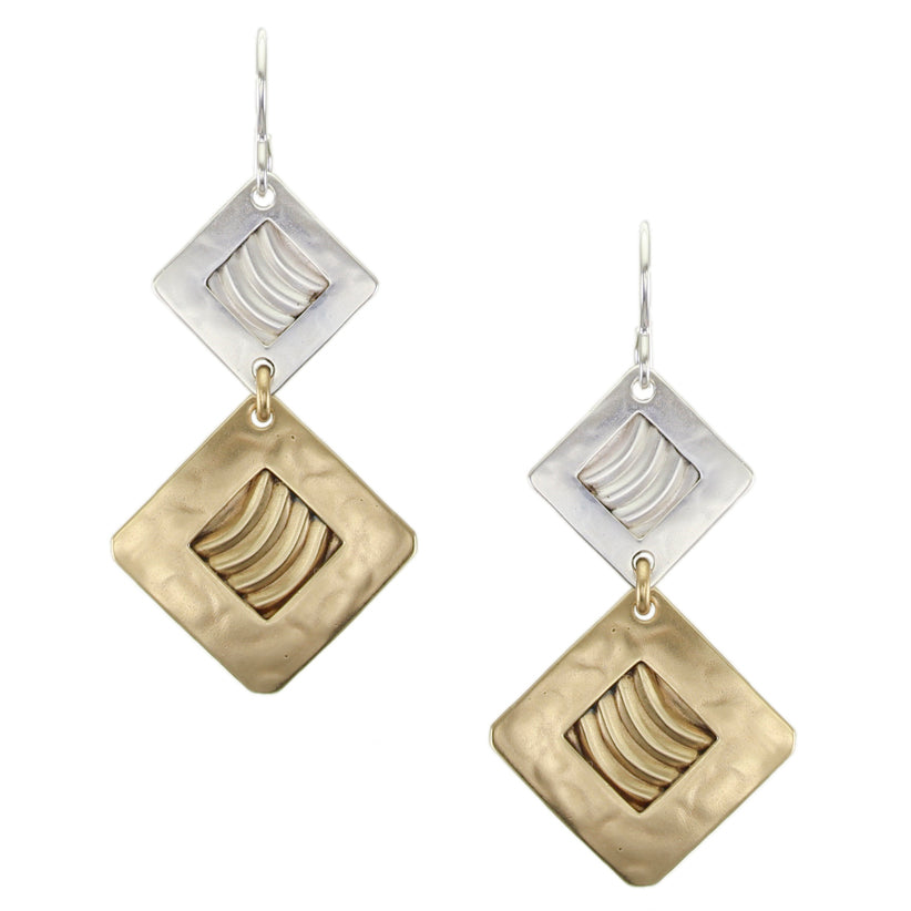 Double Square Frame with Wavy Center Wire Earring