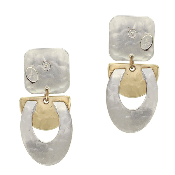 Square with Semi-Circle and Cutout Ovals Post/Clip Earring