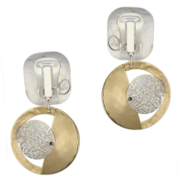 Rounded Rectangle with Frame & Crinkle Disc and Basketweave Post or Clip Earring