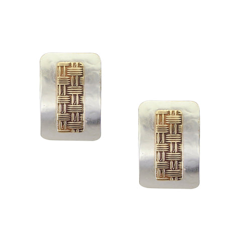 Small Rectangle with Basketweave Center Clip or Post Earring