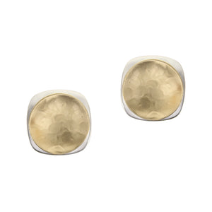 Large Dished Disc with Domed Rounded Square Clip or Post Earring