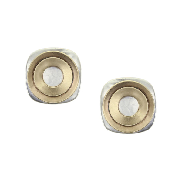 Small Rounded Square with Layered Wide Rings Clip or Post Earring