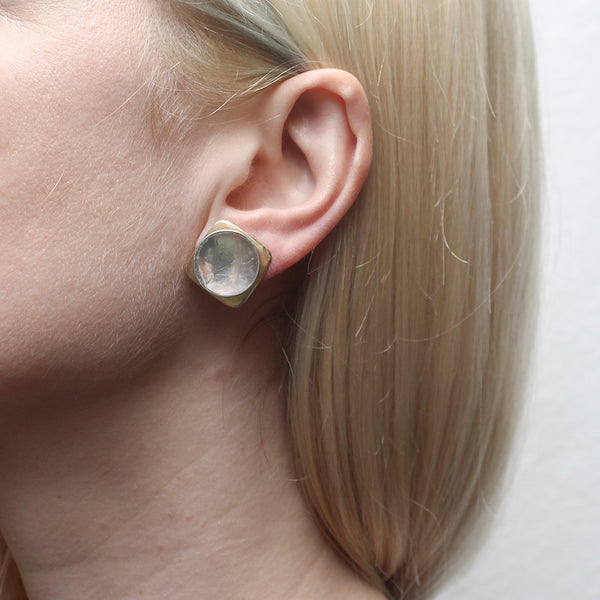 Medium Dished Disc with Domed Rounded Square Clip or Post Earring