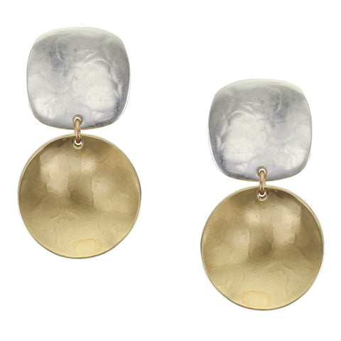 Rounded Square with Dished Disc Clip or Post Earring