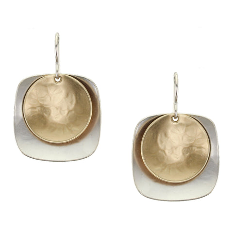 Large Dished Square with Disc Wire Earring