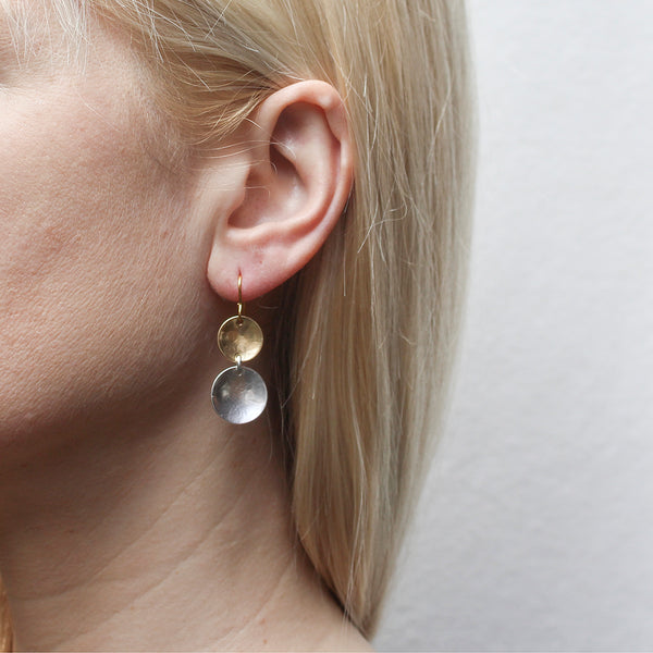 Two Linked and Tiered Dished Discs Wire Earring