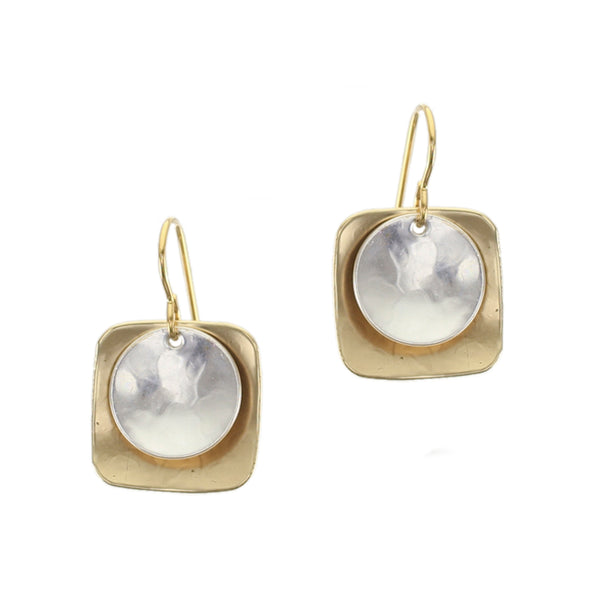 Medium Dished Square with Disc Wire Earring