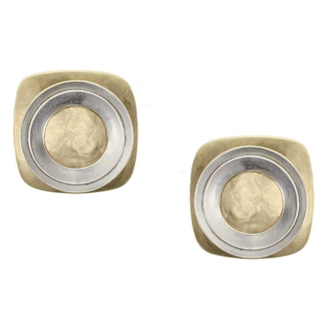 Large Rounded Square with Layered Wide Rings Clip or Post Earring