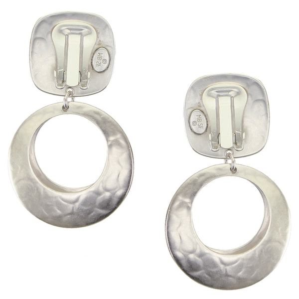 Rounded Square with Back To Back Cutout Discs Clip or Post Earring