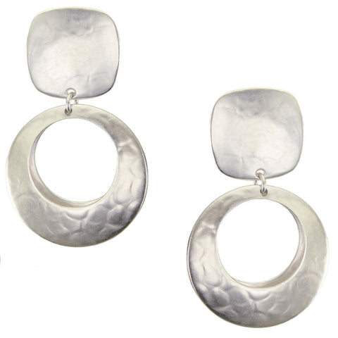 Rounded Square with Back To Back Cutout Discs Clip or Post Earring