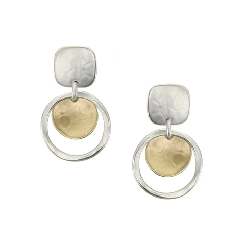 Rounded Square with Ring and Dished Disc Post Earring