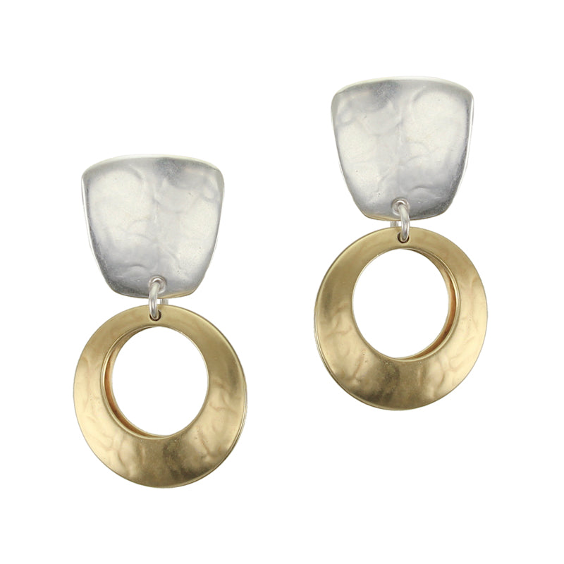 Tapered Square with Back To Back Cutout Discs Clip or Post Earring