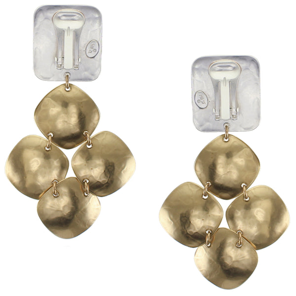 Large Rounded Rectangle with Linked Rounded Squares Clip Earring